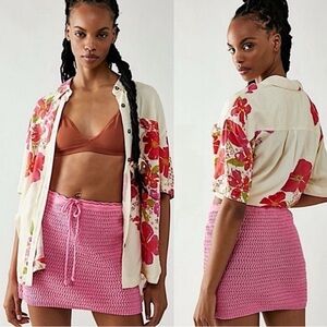 NWT Free People Beach Brandi Crochet Sweater Skirt Size Large Pink